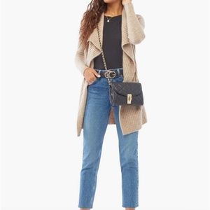 Shoedazzle Drape Front Ribbed Cardigan Oatmeal XL